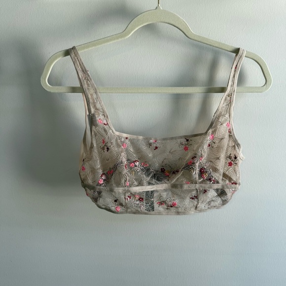 Floral Embroidered Bra - Tan and Pink - Picture 2 of 6